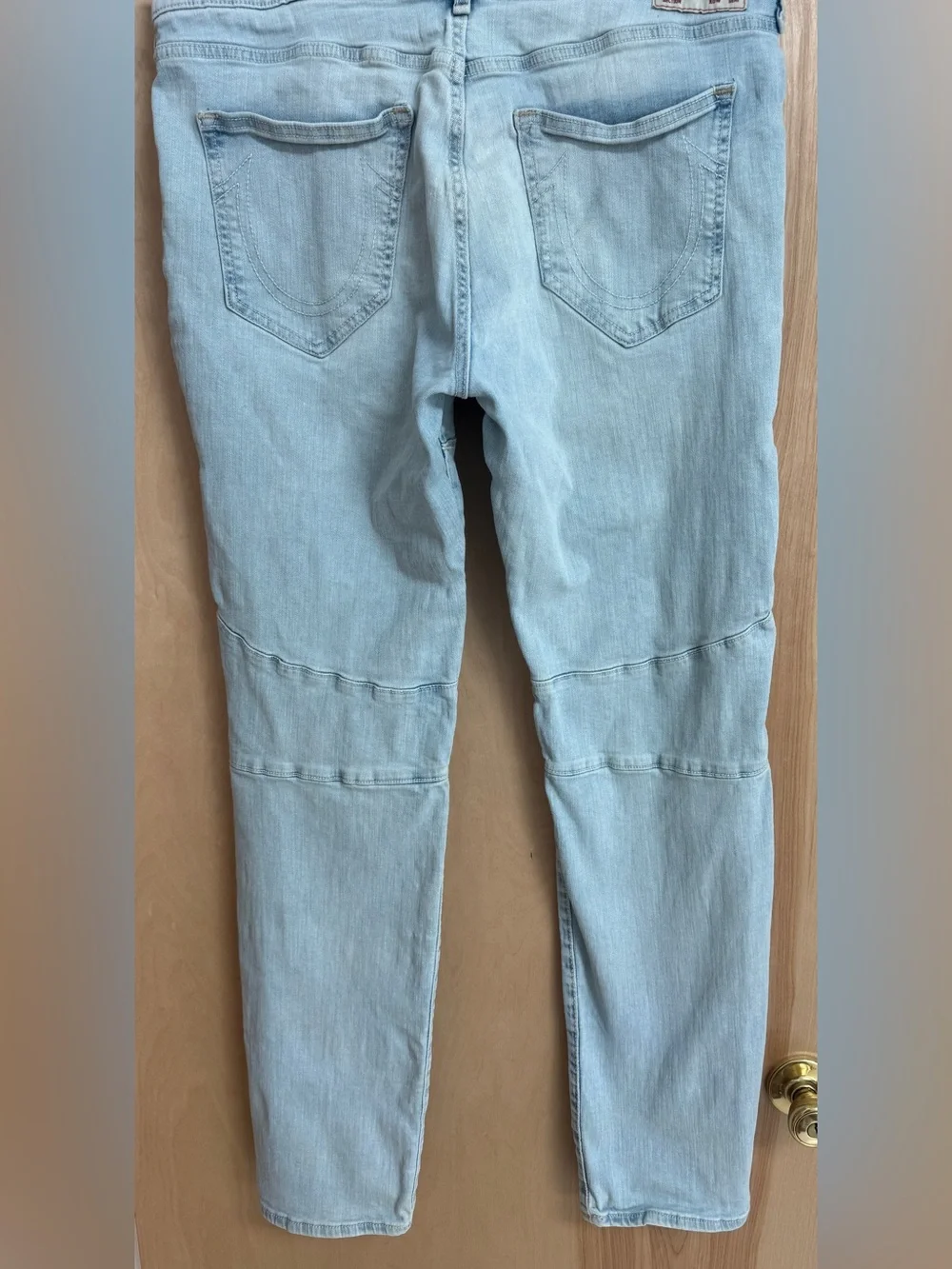 True Religion Rocco Moto Relaxed Skinny Jeans Light Wash Intense Stretch: 36